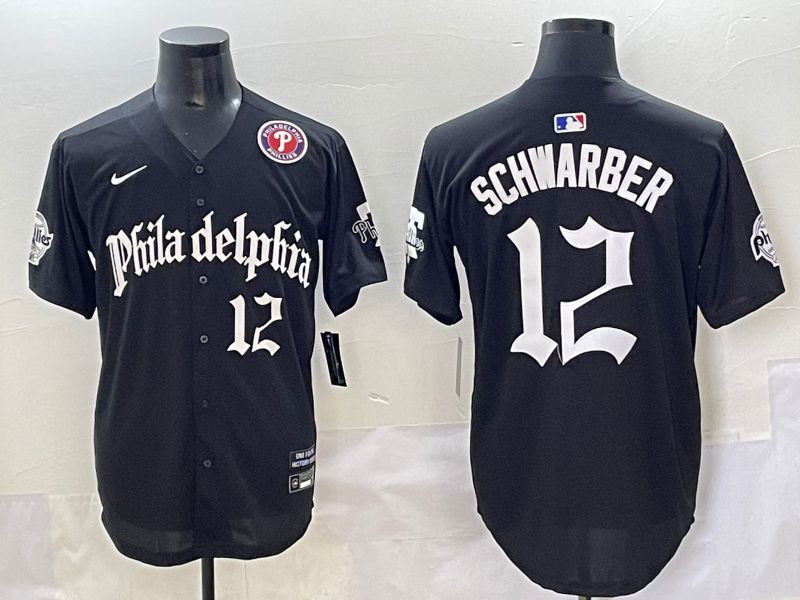 Men 2025 Philadelphia Phillies #12 Schwarber Black Five generations Joint Name Nike MLB Jersey style 4->philadelphia phillies->MLB Jersey